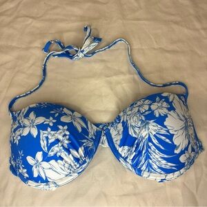 RON JON Surf Shop Bikini Top M Push-Up Underwire Halter Floral Blue White